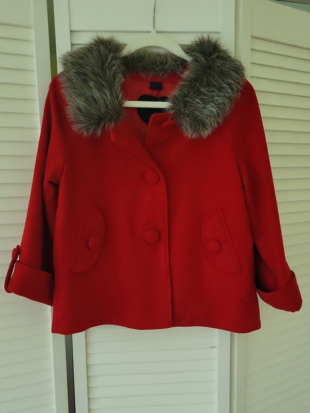 Jack by BB Dakota Red Pea Coat with Faux Fur Collar
